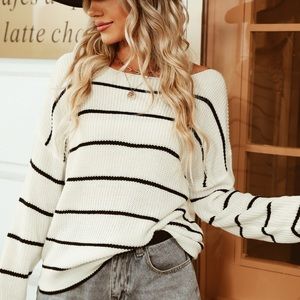 Flying Leaves Striped Drop Sleeve Sweater size Small